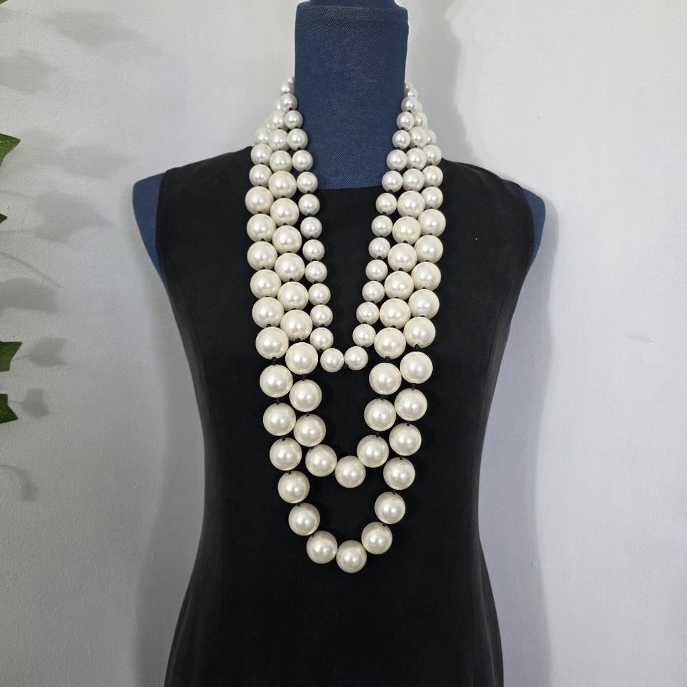Large Statement Multi Strand Chunky Pearl Necklace and Earrings Set - Picture 10 of 15
